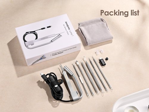 Luma 1 Visual Blackhead Remover Tweezers with Camera - Pimple Popper Tool with Camera 20x Magnification, 1080P, 8 LED Lights, with Blackhead Remover Pimple Popper Tool Kit (6 Piece Kit)