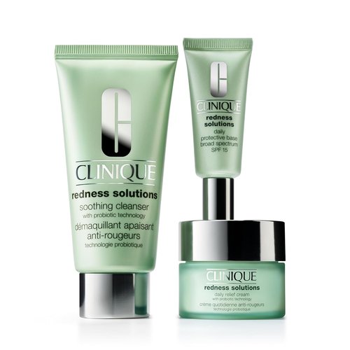 Clinique Redness Solutions Skincare Set - Soothing Cleanser, Daily Relief Cream & SPF 15 | 2.5 Fl Oz, 1 Fl Oz, 0.5 Fl Oz