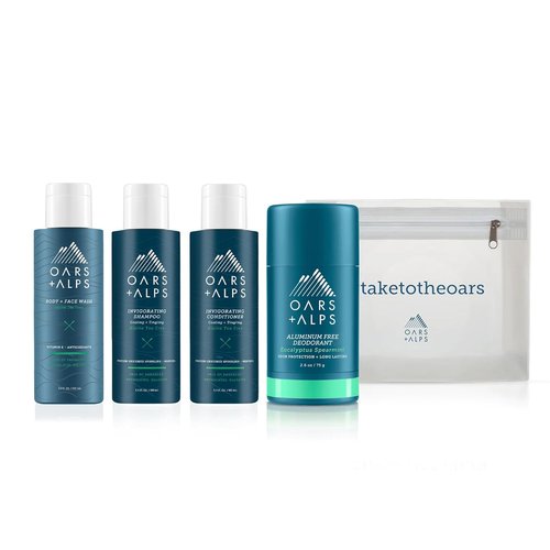 Oars + Alps Hair and Body Travel Kit for Men - Sulfate-Free Shampoo, Conditioner & Deodorant | TSA-Friendly Alpine Tea Tree Scent