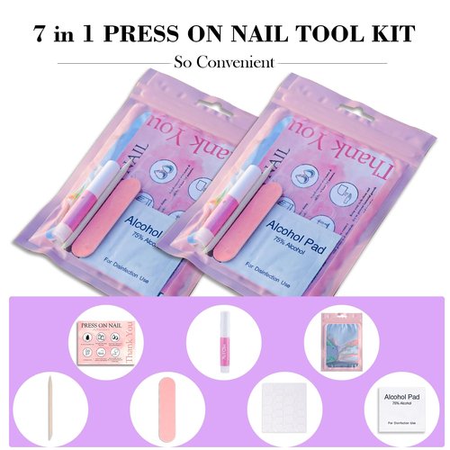 Disposable Nail Supplies Kits,Professional Manicure Press On Nail Tool Kit with Nail File,Adhesive Tabs,Nail Glue,Sticks, Prep Pads,Bags,Cards for Nail Business (140pcs20set-pink)