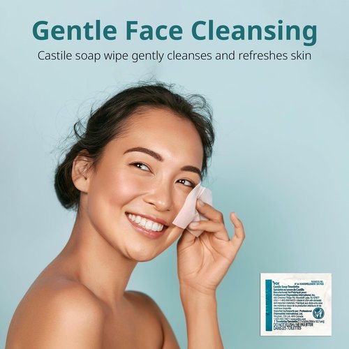 PDI Castile Soap Towelettes, Face and Hand Cleansing, 100 Individually Wrapped Wipes Per Box