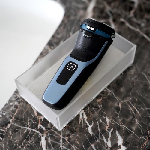 LUEXBOX Acrylic Electric Razor Holder, Electric Shaver Stand Base with Diatomite Drying Stone, Bathroom Drawer Organizer with Drainage Hole for Razor and Brush