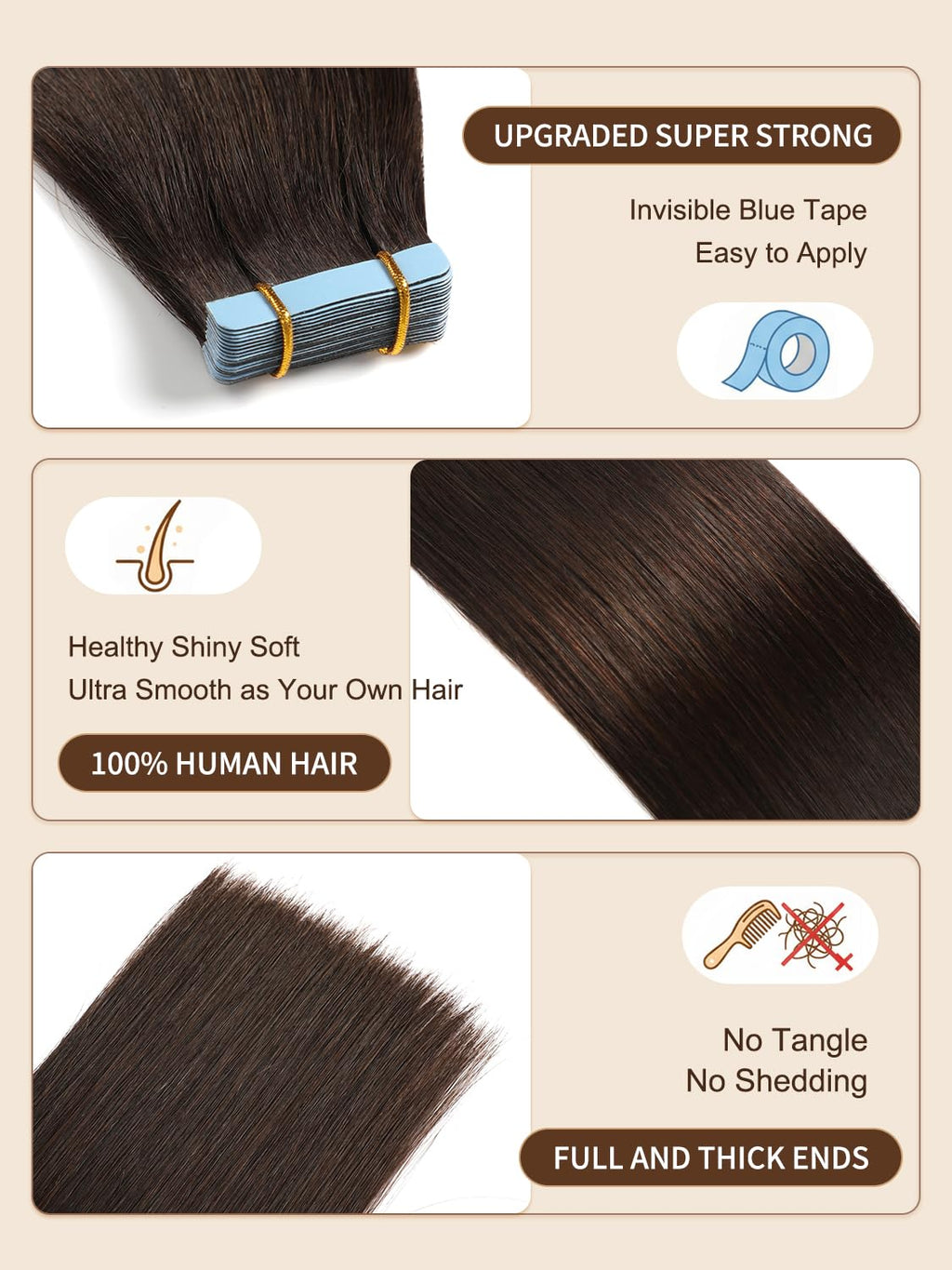 YILITE Tape in Human Hair Extensions 16 inches 20pcs 40g Silky Straight Tape in Hair Extensions Remy Human Hair #2 Dark Brown Hair Extensions(16 inch #2)