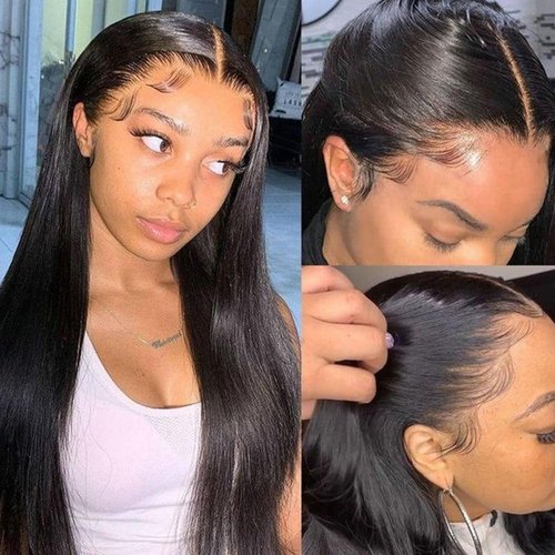 Maycaur 30 Inch Black Synthetic Lace Front Wig with Baby Hair Light Yaki Glueless HD Lace Wig Natural Hairline Pre-Plucked Long Straight Wig for Black Women