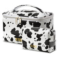UOIXPUHUO Makeup Bag Cow Print Set of 2, Portable Cosmetic Bags Travel Toiletry Bag with Handle and Divider, Waterproof PU Leather Make Up Purse Pouch for Women Bathroom Girls