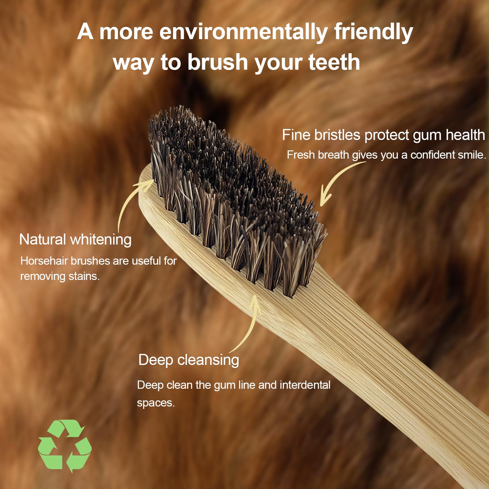 Ycquaser Bamboo Toothbrushes,Travel Toothbrush&Horse Bristle(4-Pack),Natural Soft Bristles for Adults,100% Biodegradable,Plastic & Nylon Free