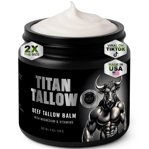 Beef Tallow for Skin, Face & Body Balm with Magnesium for Sleep, Leg Cramps & Pain, Muscle Relaxation, Moisturizing Topical Cream - Organic Grass-Fed & Grass-Finished Tallow, Manuka Honey Lotion