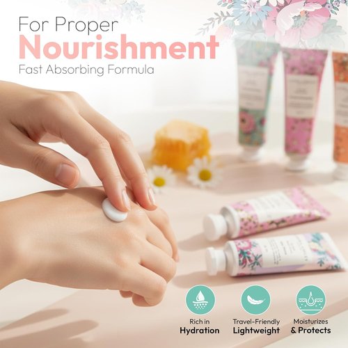 Laura Ashley Hand Cream Set - 7-Piece Travel Size Moisturizing Lotion Collection for Dry Skin | Floral Scents 30ml Each