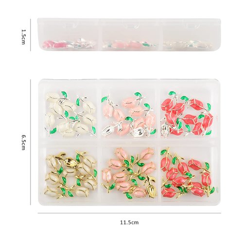 BAIYIYI 60Pcs Flower Shaped Nail Charms 3D Rose Nail Rhinestones Glitter Nail Gem 6 Colors Nail Art Charms for Valentine's Day DIY Nail Art Craft Decoration