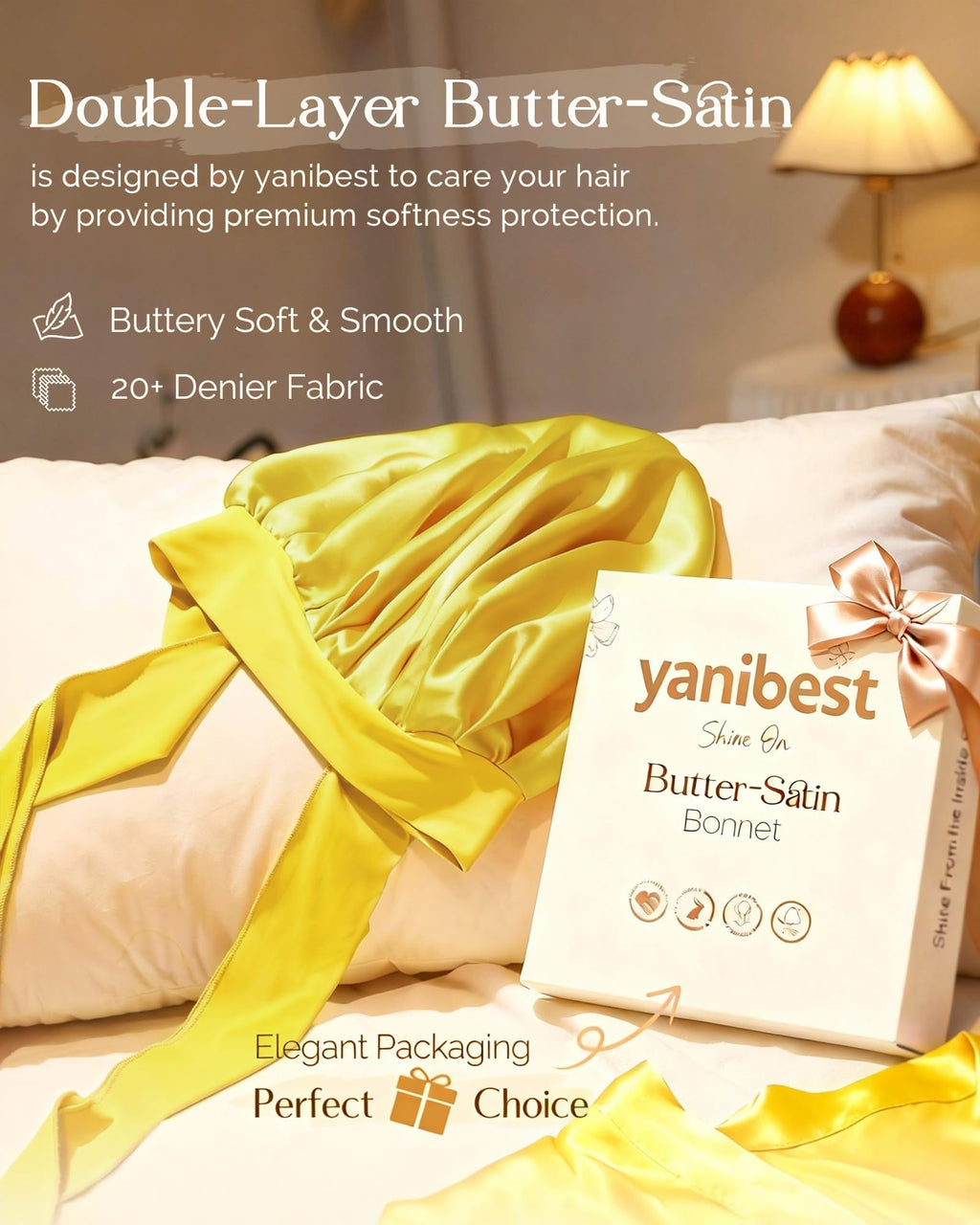 YANIBEST Adjustable Satin Bonnet for Sleeping Women Double Layer Hair Bonnet Reduce Friction Prevent Frizz Natural Curly Hair