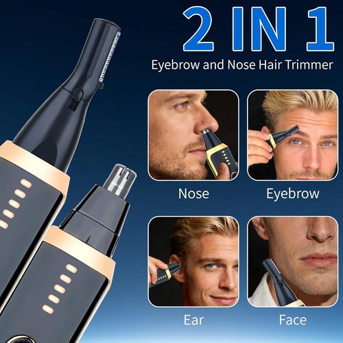 Skiennix Nose and Ear Hair Trimmer - 2-in-1 LED Display, USB Rechargeable, Waterproof, Dual-Edge Blades | Black Gold