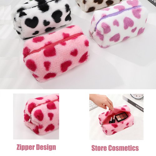 HABUAETY Makeup Bag Small Cosmetic Bags for Purse Women Girls Plush Simple Heart Make Up Pouch