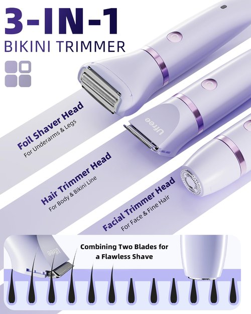 Ufree Bikini Trimmer - Rechargeable Electric Razor for Women | IPX7 Waterproof, Purple