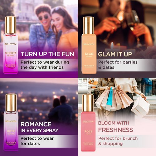 Bellavita Luxury Women's Perfume Gift Set - 80ml | Rose, Senorita, Date & Glam | Long-Lasting Floral Fragrance