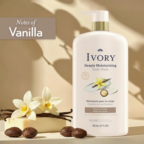 Ivory Body Wash - Deeply Moisturizing Formula with Shea Butter | 24hr Hydration & Vanilla Scent, 27 oz
