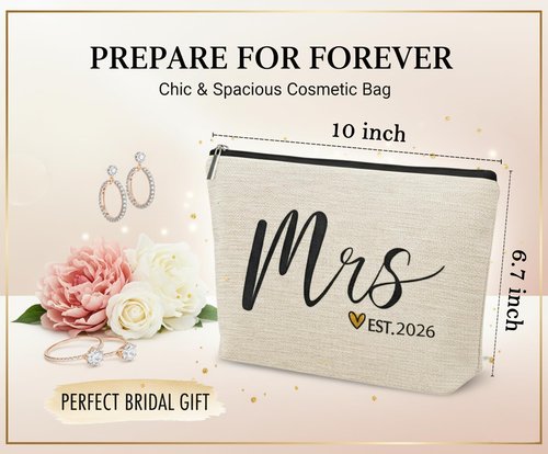 DMZIY Wedding Bridal Shower Gifts for Bride To Be 2026, Bachelorette Party favors Accessories, Future Mrs Makeup Bag, Wife Engagement Gifts for Women, Small Cosmetic Travel Pouch (Mrs 2026)