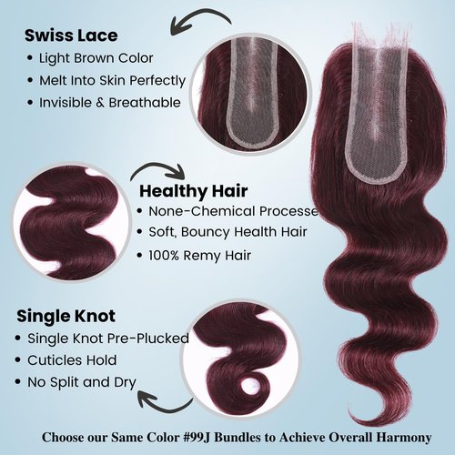 Dark Burgundy 2X6 HD Lace Closure 14 Inch