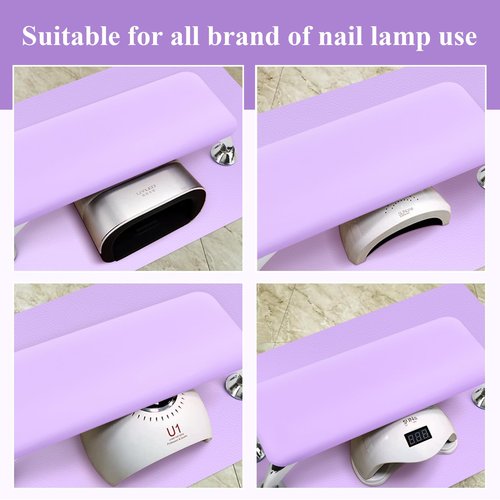 Nail Arm Rest for Acrylic Nails with Nail Table Mat, Microfiber Leather Nail Hand Rest Cushion for Nails, Soft Hand Pillow Footstool with Foldable Nail Art Hand Rest Pad for Nail Tech Use (Purple)