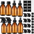 Honeydak 8 Set 4 oz Amber Glass Spray Bottles Kit Small Empty Spray Bottle for Essential Oil Mini Fine Mist Spray Bottle with Nozzle Dropper Label Refillable Container for Cleaning Solutions Skin Care
