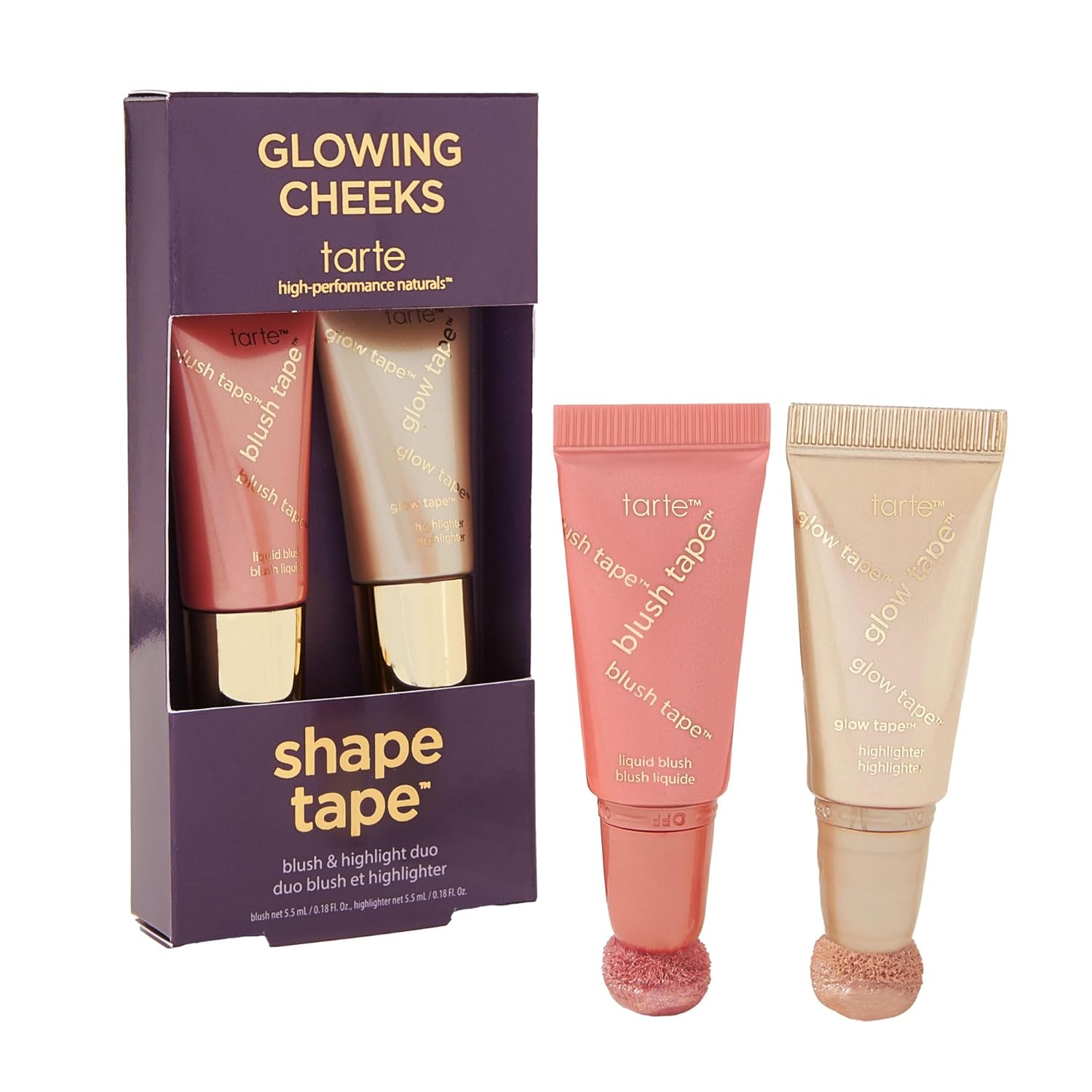 Tarte Glowing Cheeks Blush Tape & Glow Duo - Buildable Cream Blush & Illuminating Highlighter, Vegan & Cruelty-Free