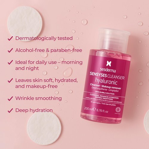 Sesderma SENSYSES Hyaluronic Cleanser - Hydrating Micellar Solution for All Skin Types | 6.8 fl oz