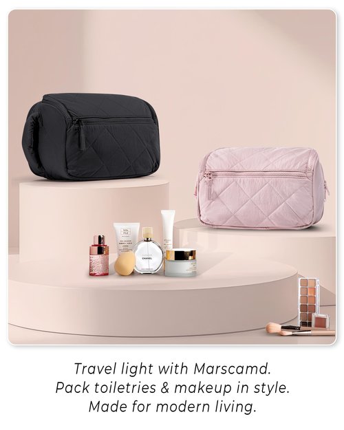 Marscamd Travel Toiletry Bag for Women, Water Resistant Makeup Organizer with Wide-Open Design for Toiletries and Cosmetics, Black (Bag Only)