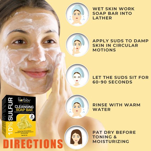 Cleansing 10% Sulfur Soap Bar for Face & Body – Natural Shine Control Facial Cleanser for Acne, Oily Skin – Made in USA Healing Skincare Wash with Lemongrass, Tea Tree Oil, Vitamin E, Coconut Milk