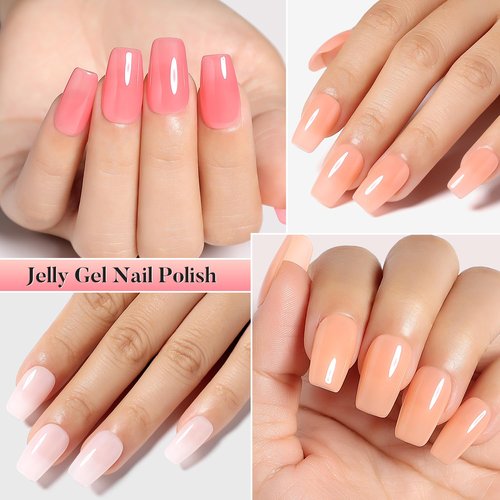 Nicedeco Hema Free Cruelty Free Vegan Jelly Gel Nail Polish, High Gloss Long Lasting Soak Off LED U V Gel Polish 6 Colors Set 46