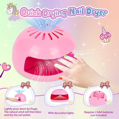Oisacirg Kids Nail Polish Set for Girls, 28Pcs Nail Art Kit with Nail Dryer, Non-Toxic Peel-Off Water-Based Nail Polish Christmas Birthday Gifts Toddlers Kids Girls Toys Ages 8 9 10+