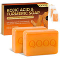 Turmeric Kojic Acid Soap for Dark Spots Brightening – Face and Body Wash with Vitamin C, E, Shea Butter, Jojoba oil, Grape Seed Oil & Glycerin – Soap for Women & Men (120g x 2)