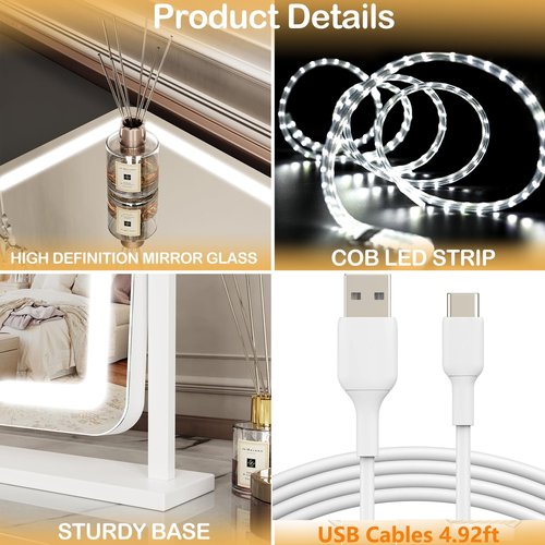 Gvnkvn Arched Makeup Vanity Mirror with Lights 17.2" LED Makeup Mirror Detachable 10X Magnification, Hollywood Make Up Mirror with Lighting, Smart Touch, 360° Rotation, (Gold,Gift Box)