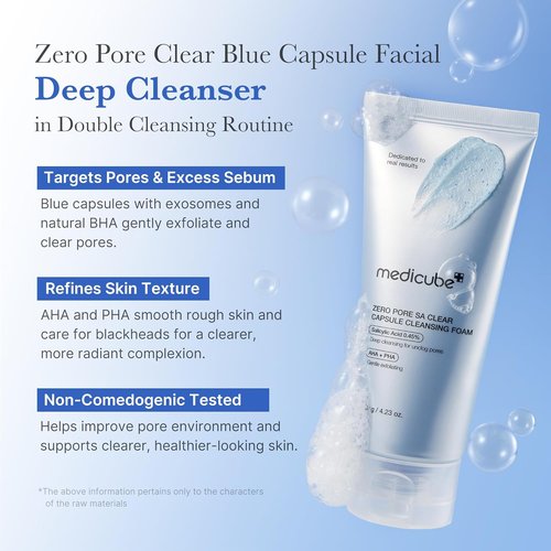 Medicube Facial Cleanser - Zero Pore Capsule Cleansing Foam | Gentle Daily Cleanser for Blackhead & Pore Care | AHA, BHA & PHA Formula, 4.23 oz