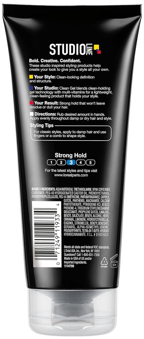L'Oreal Paris Studio Line Clear Minded Clean Gel - Strong Hold, 6.8 fl oz | Perfect for All Hair Types