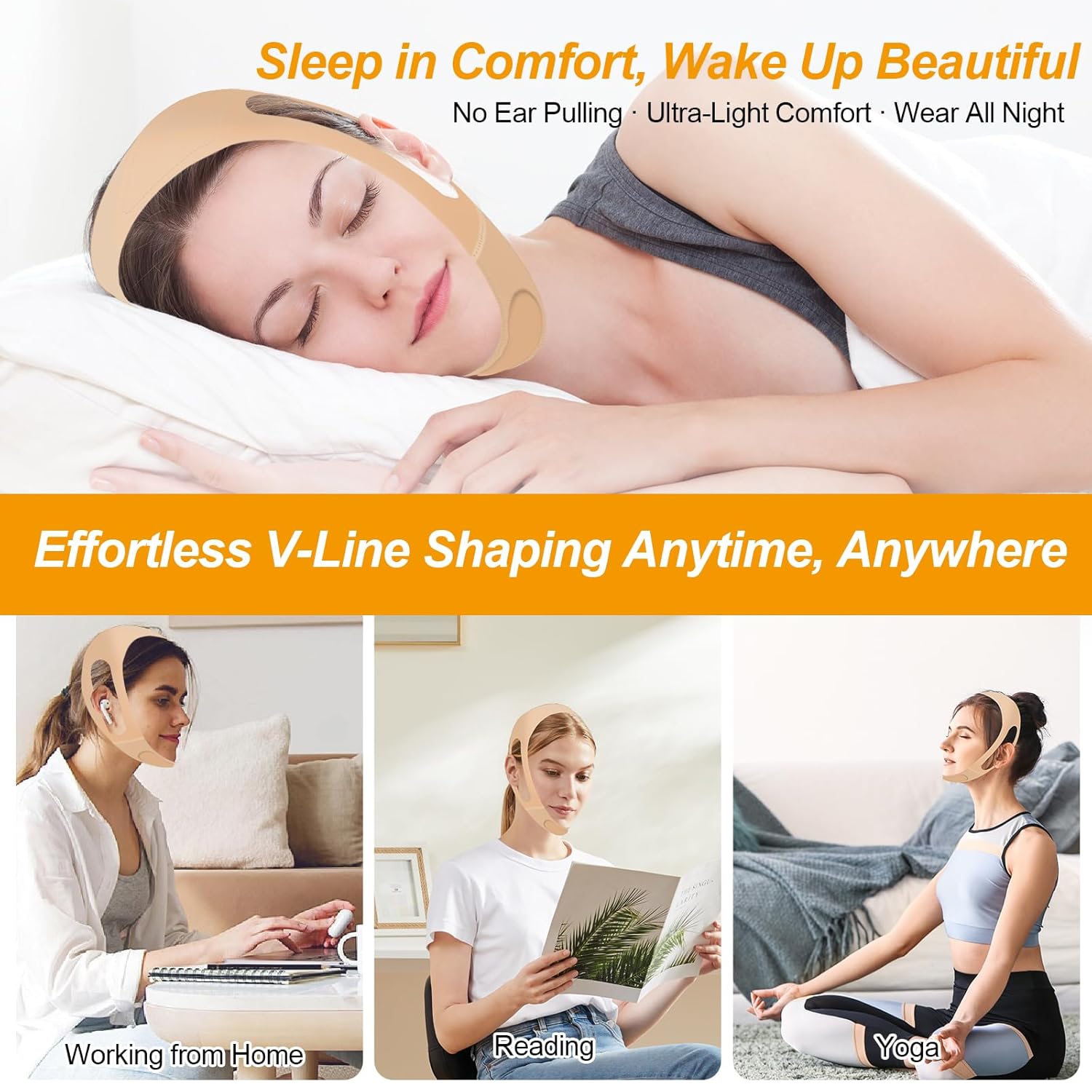 V Line Lifting Mask - Ear-Friendly Chin Strap for Sleeping | Reusable U-Shaped Double Chin Support