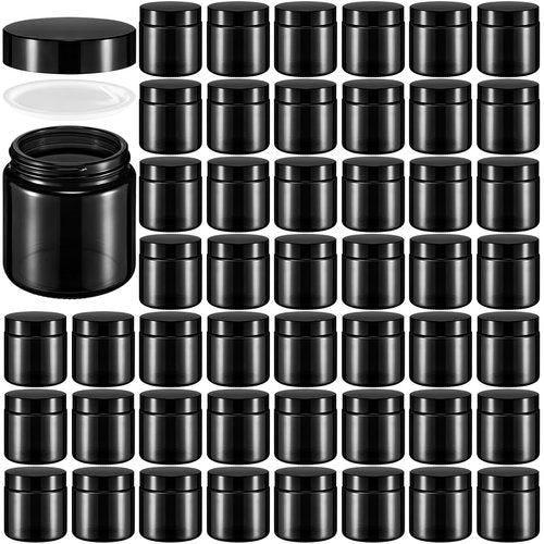 Norme 48 Pcs 4 oz Glass Jars with Lids Leakproof Round Airtight Empty Cosmetic Jars with Inner Liners Lid for Storing Lotions Powder Ointments Candle Making Tins (Black)