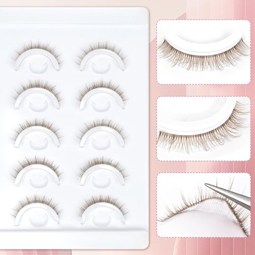 Self Adhesive Lashes False Eyelashes Natural Pre-glued Easy Lashes for Beginners No Glue Needed Press on Eyelashes Waterproof Wispy Strip Eyelashes by MERETON(12mm Brown）M863