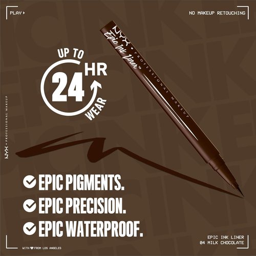 NYX PROFESSIONAL MAKEUP Epic Ink Liner - Waterproof Vegan Liquid Eyeliner in Milk Chocolate (Brown Matte)