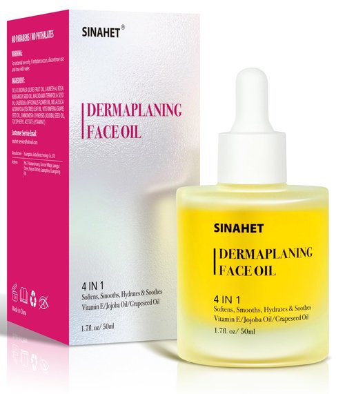 SINAHET Dermaplaning Oil, Natural Moisturizing Shave for Face & Body Hair, Skin Soothing oil made with essence of Jojoba, Vitamin E, Tea Tree, and Grape Seed (1.7fl. oz/50ml)