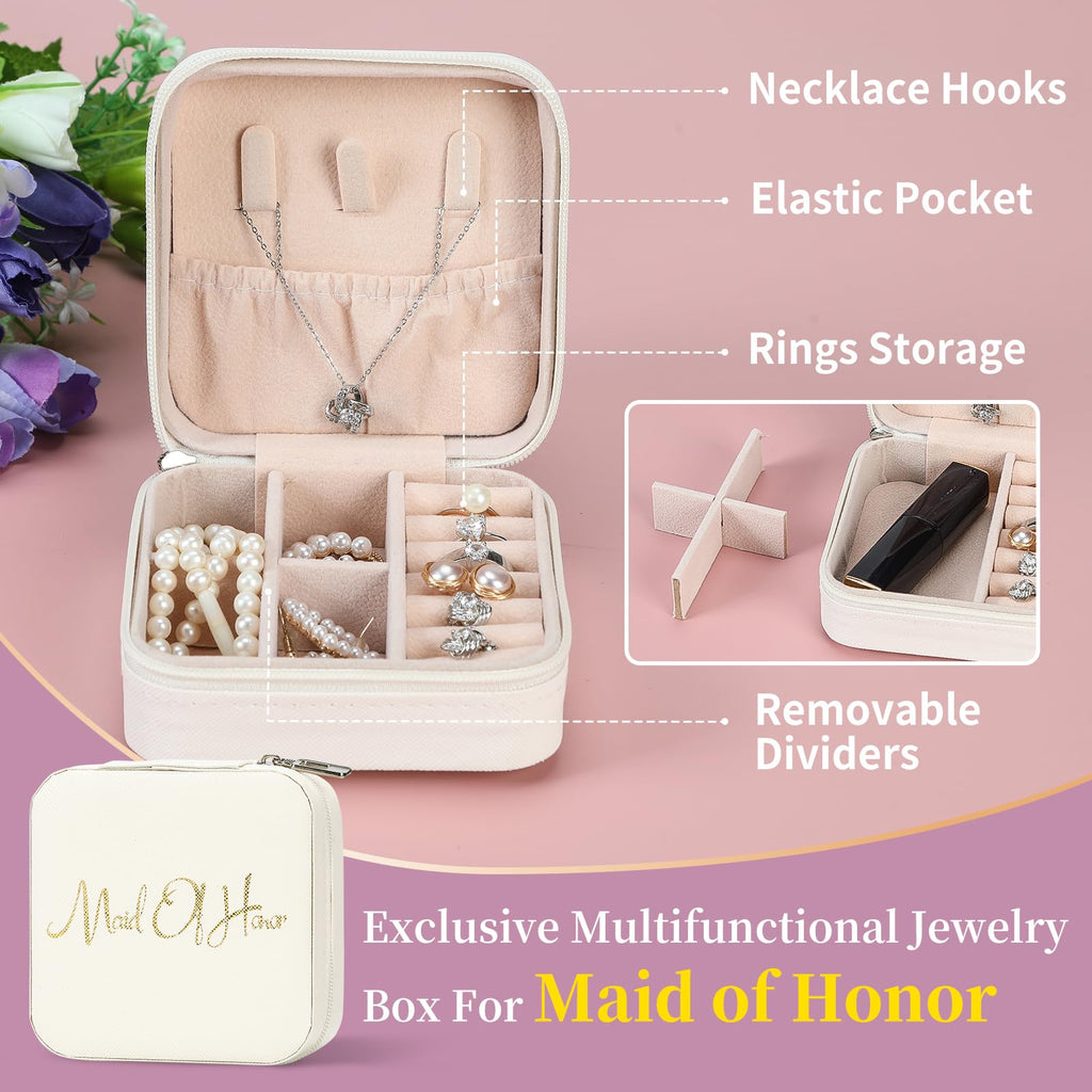 Will You Be My Maid of Honor Gift Box,Maid OF Honor＆Bridesmaids Proposal Gifts Set of 10-Bachelorette&Wedding Party Engraved with "Maid of Honor" 6oz stainless steels Cup,Jewelry box,Makeup Bags,Card