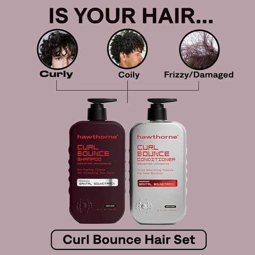 Hawthorne Curl Bounce Men's Curly Hair Shampoo & Conditioner Set - Sulfate-Free, Nourishing Formula | 16 oz Each