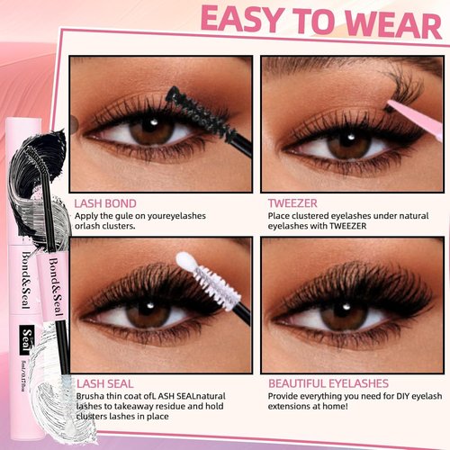 QUKLOGEN DIY Lash Extension Kit 900Pcs D Curl 9-18mm Lash with Lash Bond and Seal,Quick Glue Remover Lash Shampoo Cleansing Brush Wristband Tweezers Eyelash Brush Mini Applicator