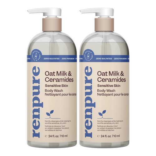 Renpure Oat Milk & Ceramides Body Wash - For Gentle Cleansing & Hydration - For Sensitive Skin - Oat Milk & Ceramides - 24 Fl Oz each, 2 Pack