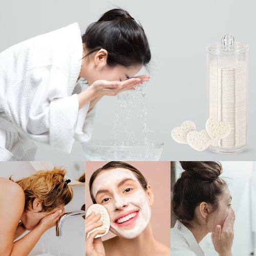 120pcs Facial Sponges, Compressed Facial Sponges with Container Heart Shape Face Sponges Sponge Pads for Face Cleaning Removing Makeup Exfoliating (White)