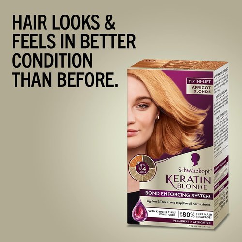 Schwarzkopf Keratin Blonde Hair Dye - 11.7 High Lift Apricot Blonde | Professional Quality Permanent Color with Bond Enforcing System