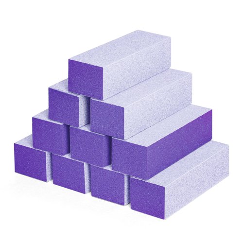 Nail Buffer Block, Coarse Grit 80/80/100, 3.5" Long, 3 Way Buff for Acrylic Nail Gel Polish Nail, Pedicure, Manicure 10 Count, Purple