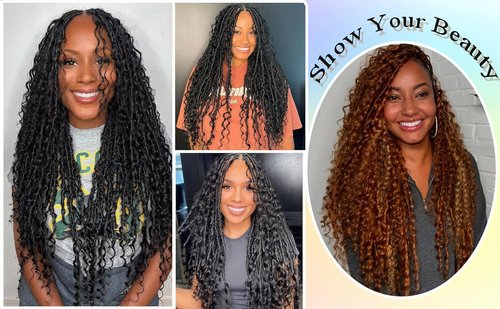 Boho Faux Locs Crochet Hair 30 Inch Goddess Locs 8 Packs Boho Soft Locs Crochet Hair with Curly Ends Pre-looped Long Bohemian River Locs Crochet Hair for Black Women(30Inch,1B/30/27)