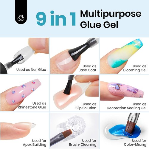 Beetles Gel Nail Kit Etch-X, Almond Medium, 500pcs 12 Sizes, with 9 in 1 Glue Mini Nail Lamp, Pre-Etched Half Matte Easy Extension Set for Home DIY Salon Manicure Art