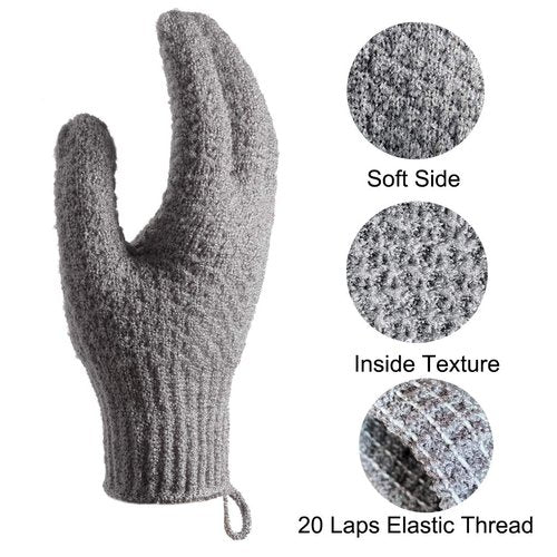 CLEEDY Bath Exfoliating Gloves - 2 Pairs of Lengthened and Large Scrubbing Gloves for Shower, Spa, and Massage - Perfect for Exfoliating Body, Face, Hands, and Feet(2 paris gary)