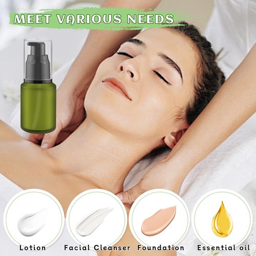 8 Pcs 30ml/1oz Frosted Glass Bottles Empty Pump Dispenser Jar Travel Lotion Vials with Plastic Pump Head for Toiletry Liquid Foundation Cream Cosmetic Samples - Green