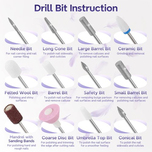 Breosic Electric Nail Drill Professional 35000RPM,Rechargeable Electric Nail File Cordless with 9-Speed & LED Display,12-in-1 Portable Manicure Pedicure kit for Acrylic Gel Dip Powder Nails (Purple)